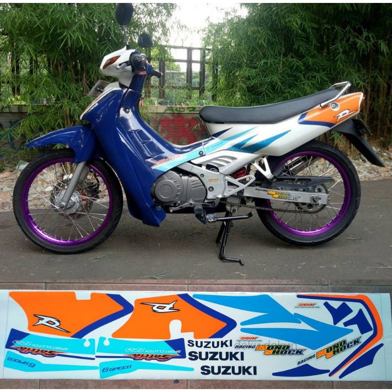 striping sticker satria lumba biru putih