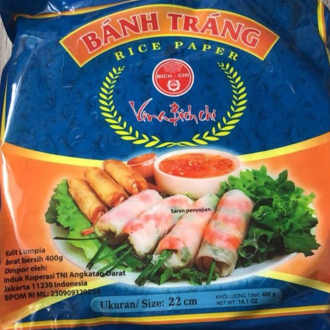 

400Gr Kulit Lumpia / Vietnam Rice Paper Diameter 22 Cm - Bpom - 1 Pack - Biru + Packing Dus + Buble