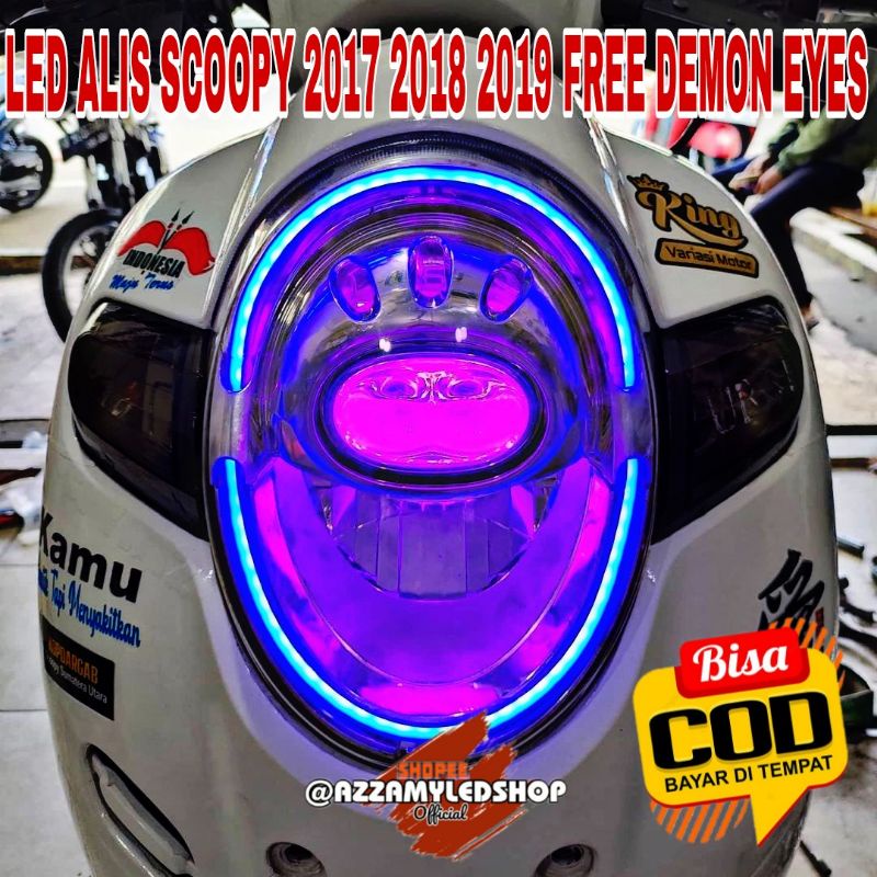 Paket lampu motor DRL alis lampu alis scoopy 2017 Scoopy 2018 Scoopy 2019 free demon eye devil eye kualitas grade A super terang