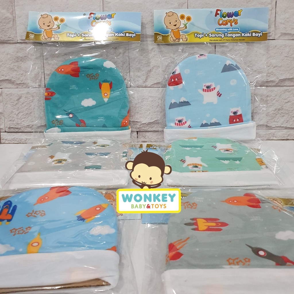 Set Topi Bayi dan Sarung Tangan Kaki Bayi Flower Cart's