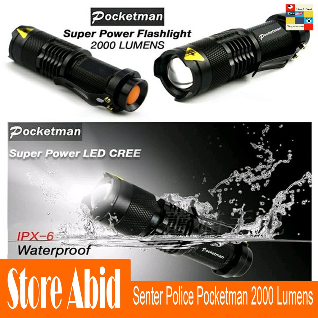 Senter Police Pocketman Senter LED Flashlight 2000 Lumens Waterproof