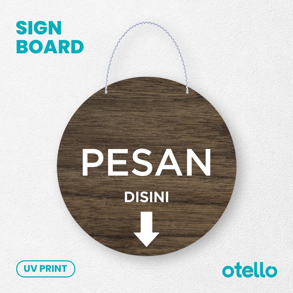 Otello - Signage Pesan Disini Kayu Wooden Papan Gantung Sign Cafe Restoran Toko Label Rantai Dinding