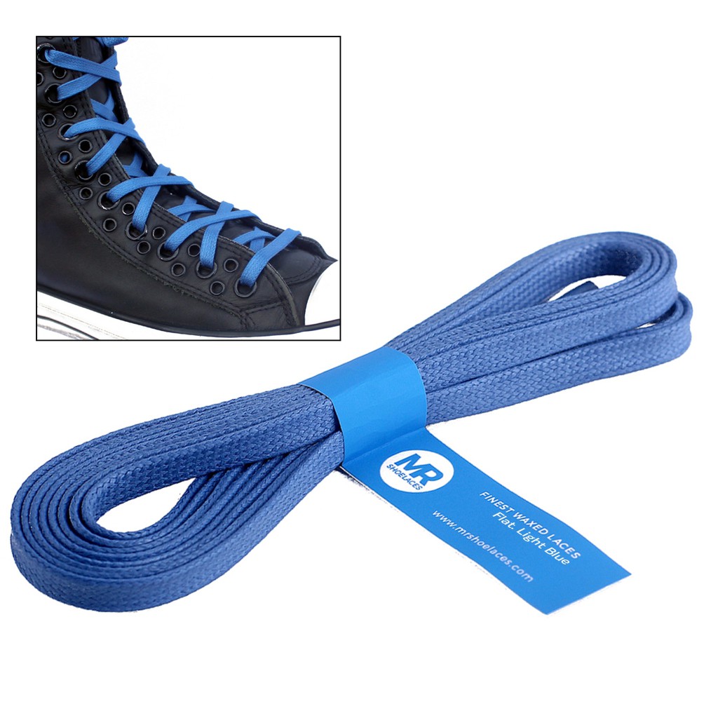 MR Shoelaces FT43 Light Blue - Tali Sepatu Lilin 6-7mm Gepeng Flat Pipih (Waxed Laces) 90cm 100cm 120cm 150cm