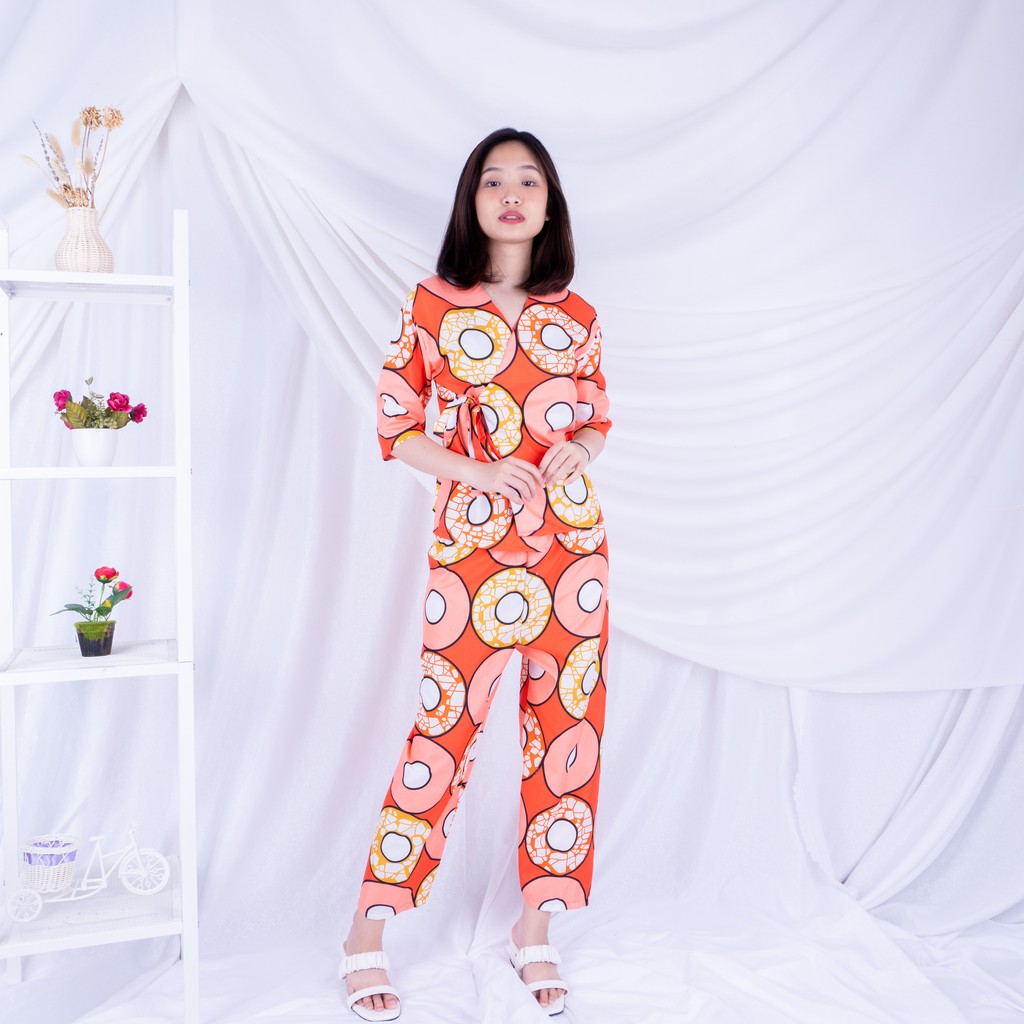 KIMONO PIYAMA WANITA / BAJU TIDUR WANITA PIYAMA SETELAN KIMONO BAHAN KATUN MOTIF DONUT-1