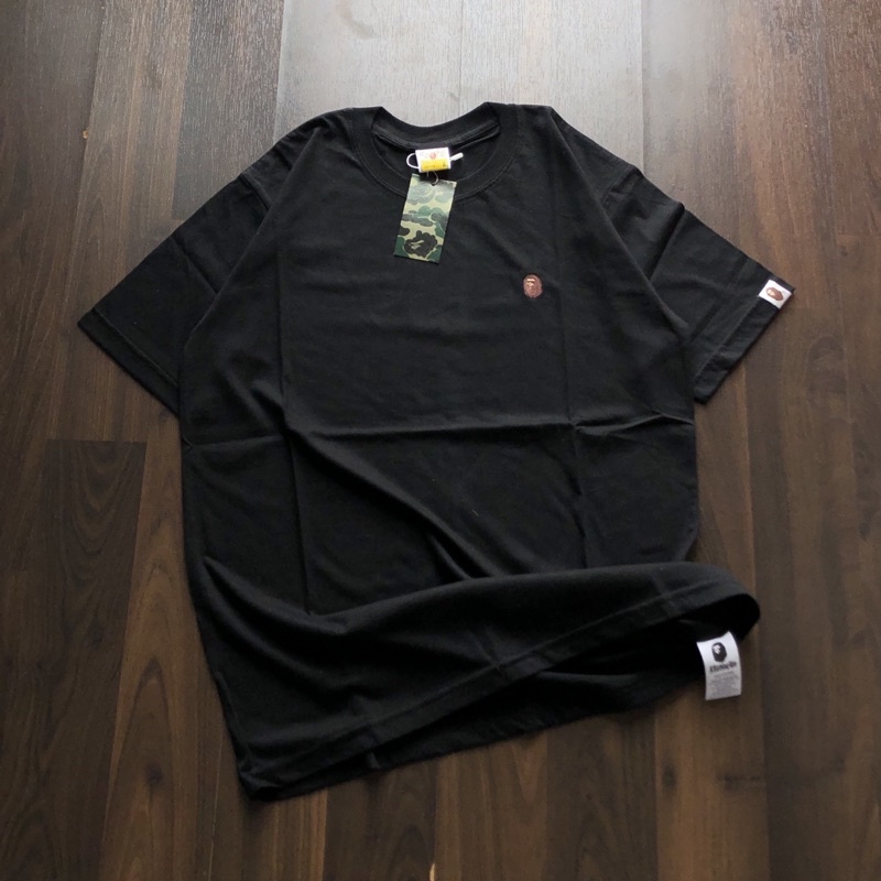 KAOS BAPE A BATHING APE - LOGO KECIL BORDIR HITAM FULLTAG MIRROR 1:1 ORIGINAL OVERSIZE