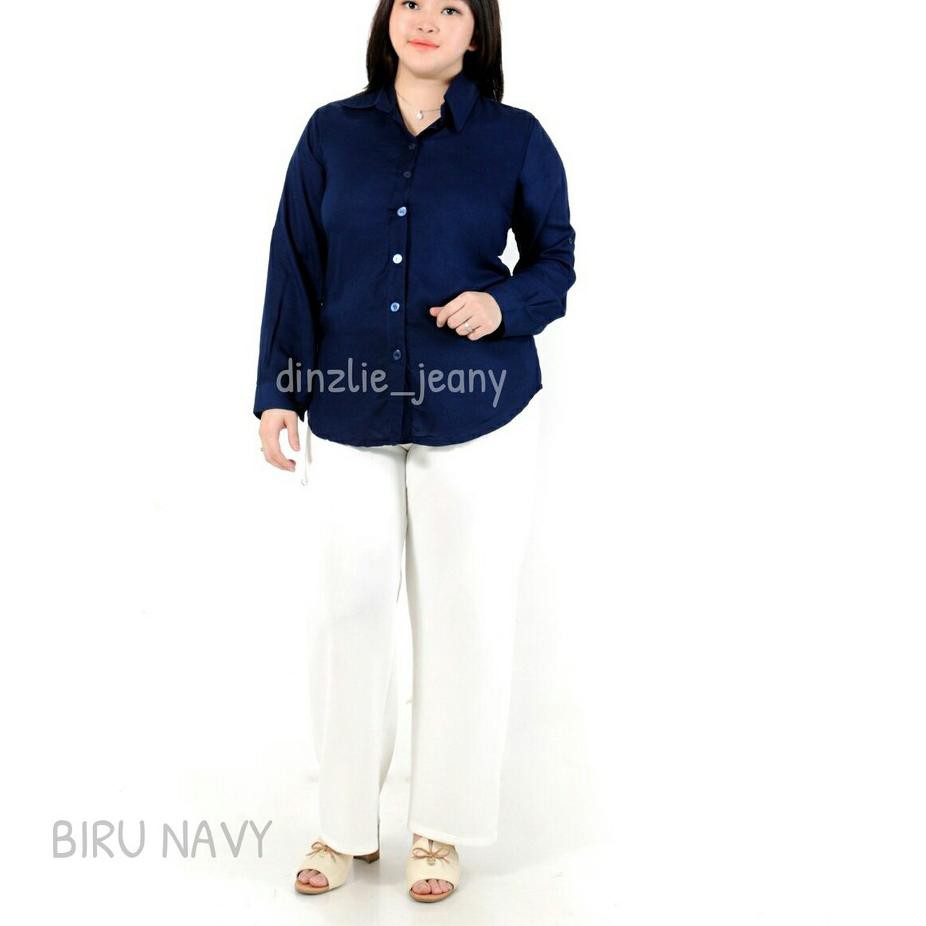 Serbuuuu.. KEMEJA LENGAN PANJANG RAYON POLOS WANITA MERCY WARNA BIRU NAVY