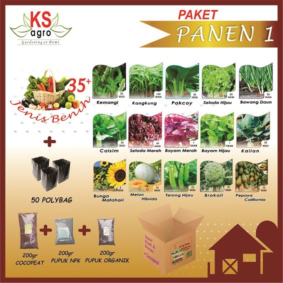 Paket Berkebun Di Rumah / Paket Panen 1 / Paket Benih Sayuran Buah dan Bunga