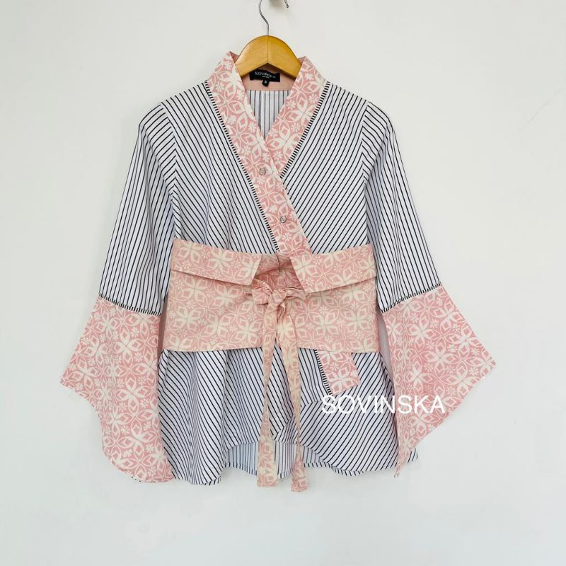 Atasan Batik Kombinasi WP 236 Pink Blus Blouse Baju Kerja Wanita Modern