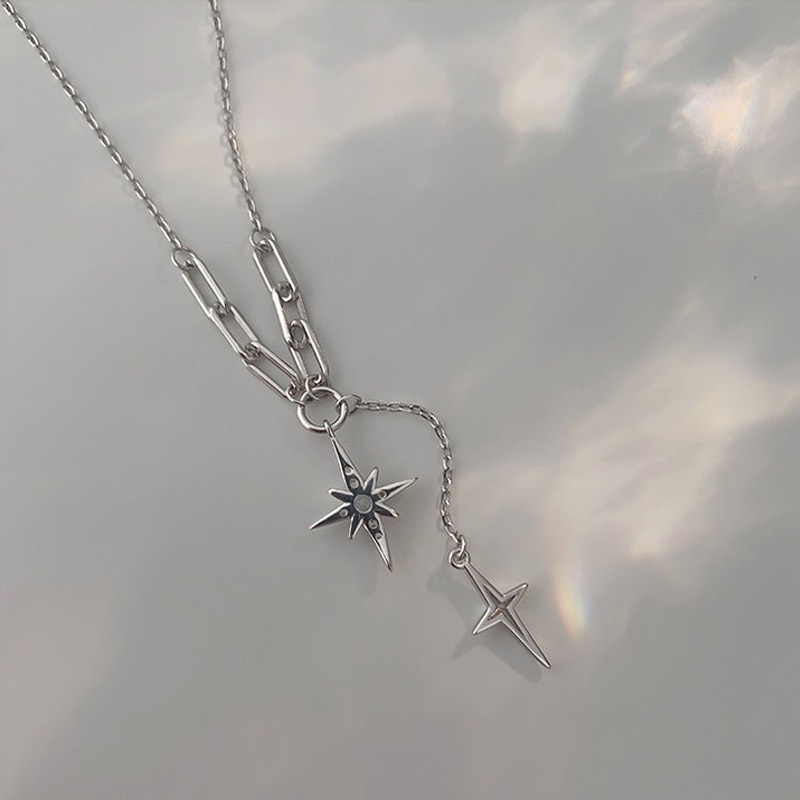 Kalung Rantai Sterling silver 925 Dengan Liontin hexagram Gaya Korea Untuk Wanita