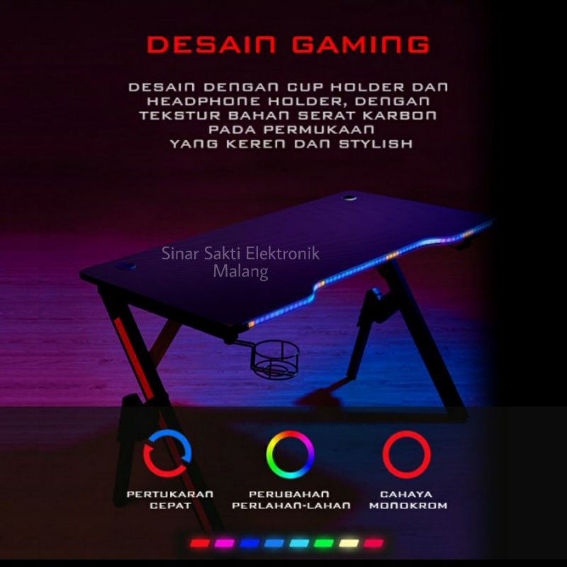 Gaming Desk Table RGB Meja Komputer Game Kerja Carbon Battledesk warna Hitam