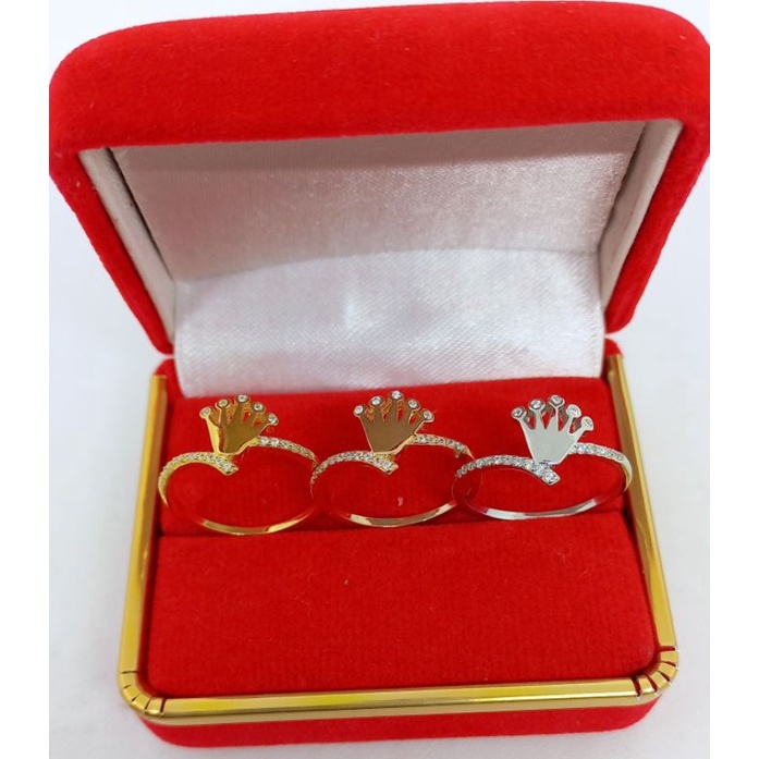 CINCIN PERAK 925 ASLI LAPIS EMAS/CINCIN CROWN MATA PUTIH/CINCIN ASLI SILER/CINCIN FASHION WANITA