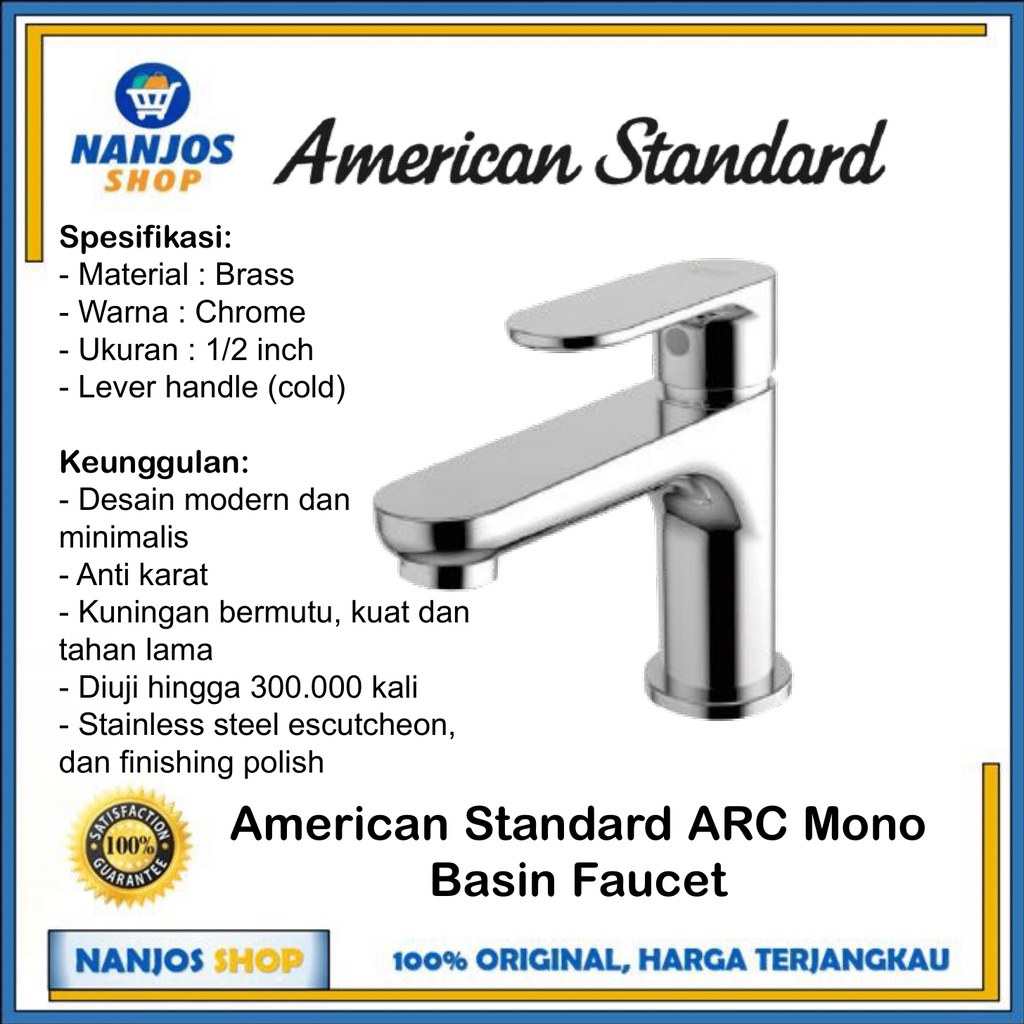 American Standard Keran Kran Washtafel Wastafel Basin Arc Mono Faucet