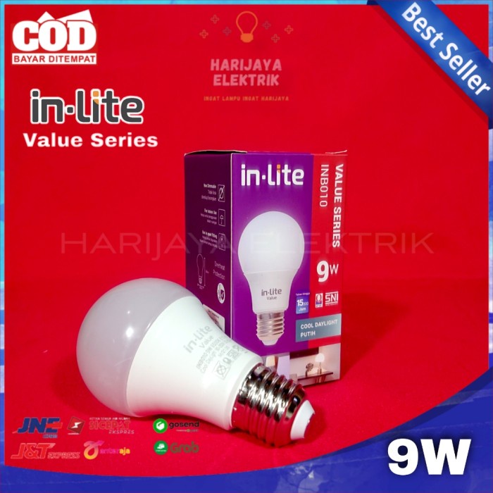 INLITE LAMPU BOHLAM LED 9 WATT IN-LITE VALUE INB010 BULB BULAT PUTIH
