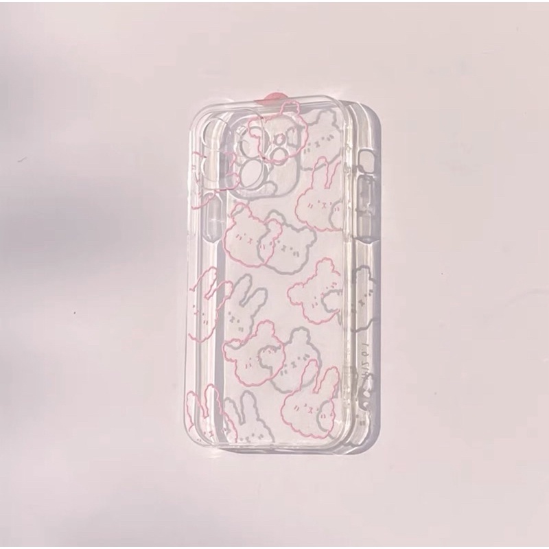 Transparant Pink Bunny Softcase iphone 7/8+ XS XS Max XR 11 Pro Max 12 Pro Max