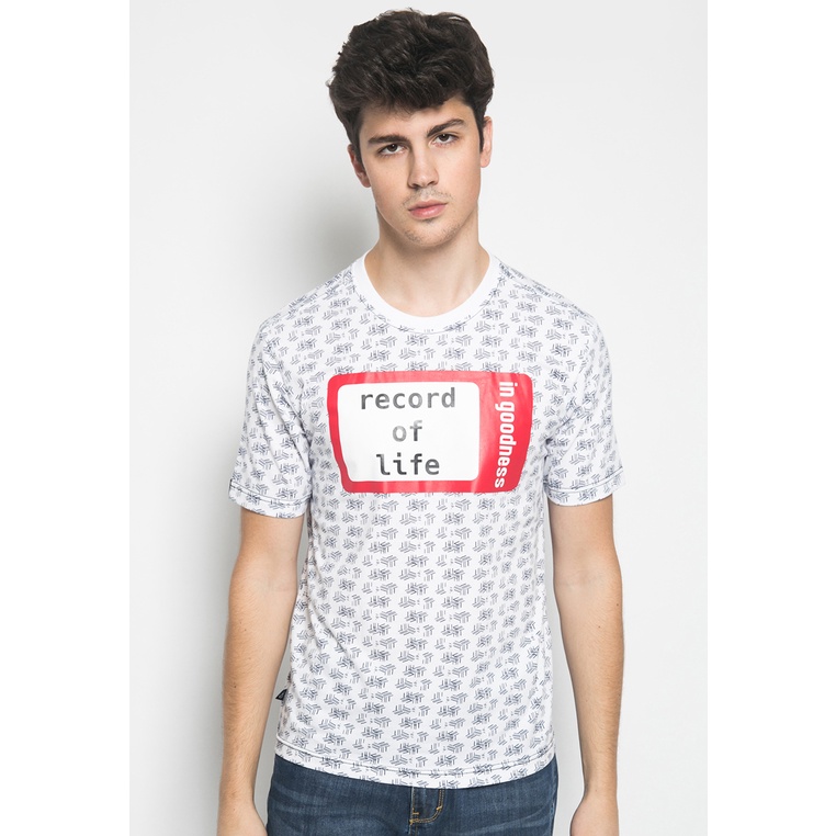 Johnwin - Kaos Casual - Kaos Pria - Kaos Lengan Pendek - Putih - Record of Life - ATS.622.M348.32.C-