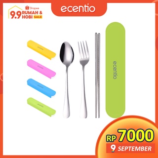 Ecentio 3Pcs Stainless Steel Set Alat Makan Sendok Garpu Sumpit / Spoon