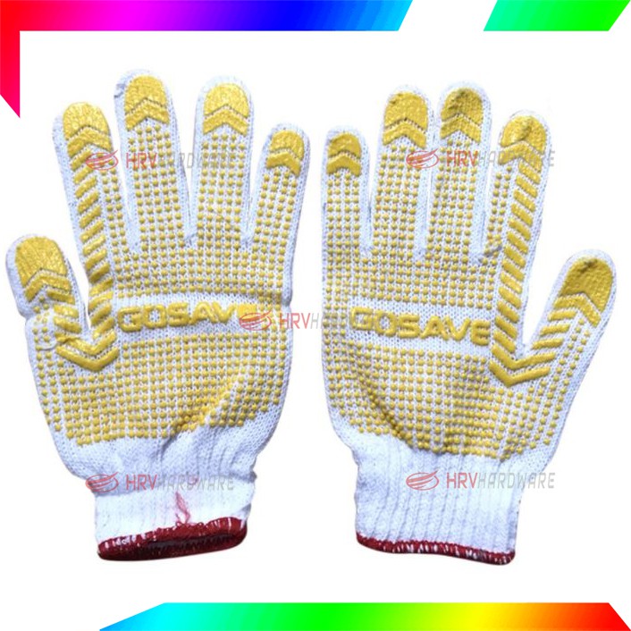 Sarung Tangan Bintik Karet HITAM Polka dot Katun Safety Gloves Dotting GOSAVE Sepasang