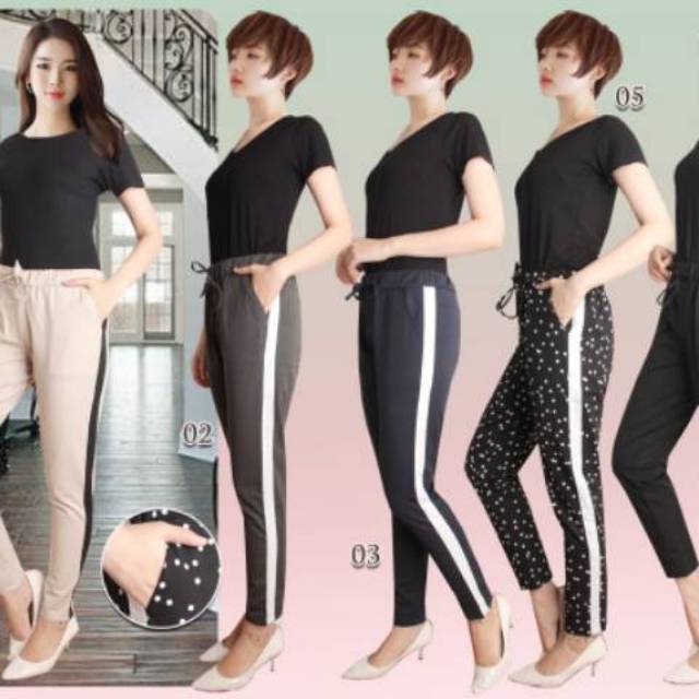 Celana formal wanita list bahan stretch