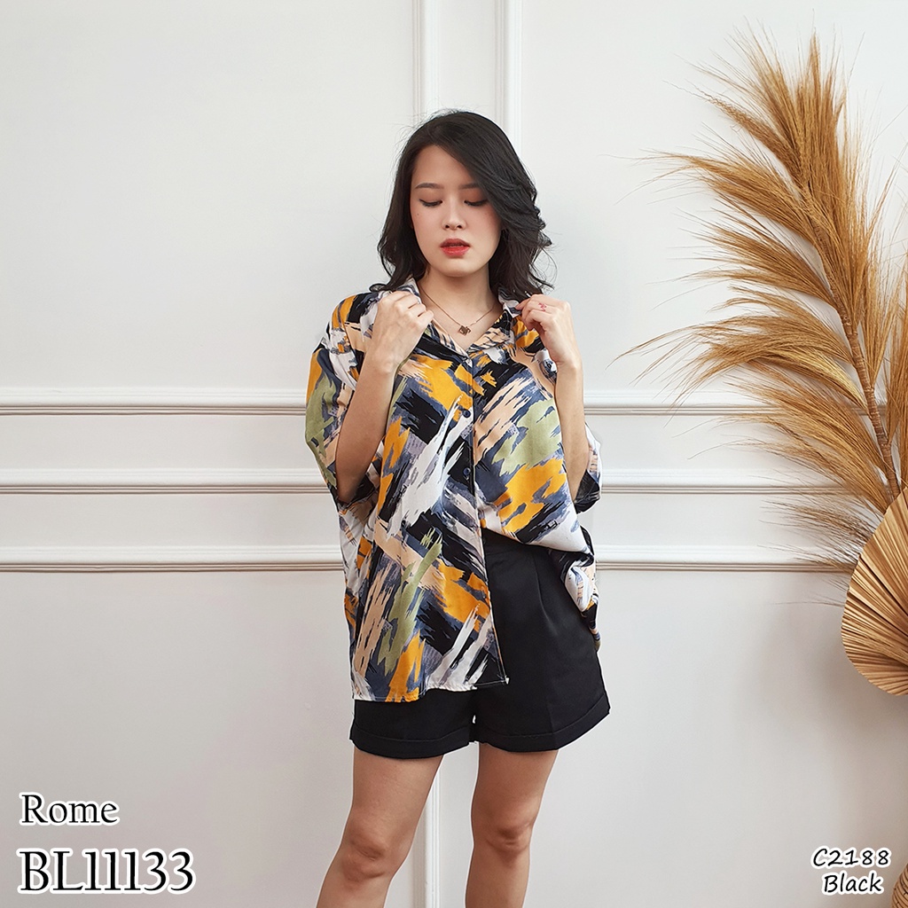 Kemeja wanita Rayon motif kemeja wanita lengan pendek casual BL11133 11133-ROME (MOTIF)