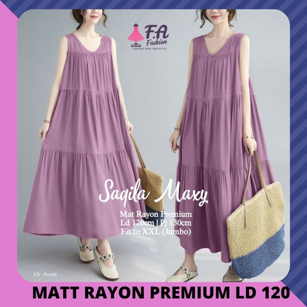 Saqila maxy jumbo dress pakaian baju gaun longdress long dres maxi rayon ld 120 bigsize kondangan pe