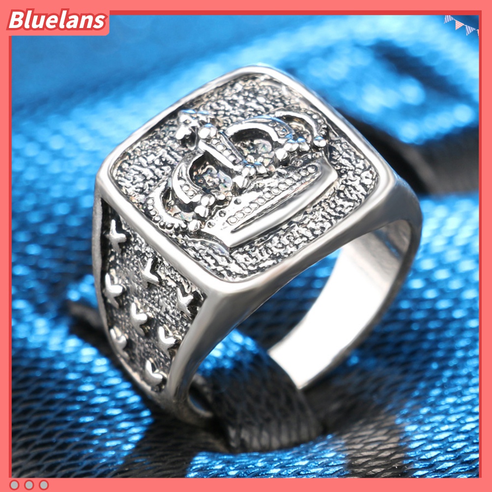 Cincin Jari Bentuk Mahkota Lapis Silver Bahan Alloy Gaya Retro Untuk Pria