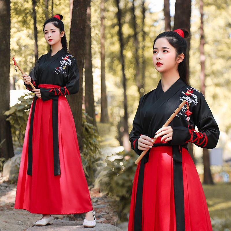 Daily improved Hanfu women's waist cross-collar ruqun Chinese style ancient costume student class cl