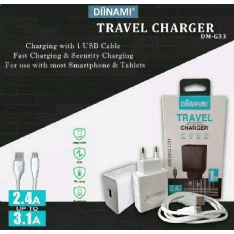 TRAVEL CHARGER DIINAMI DM-G33 FAST CHARGING 24A 1USB MICRO