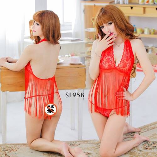 [READY STOCK] LINGERIE RUMBAI BAJU TIDUR WANITA DEWASA NIGHTGOWN SEKSI MERAH SL25B