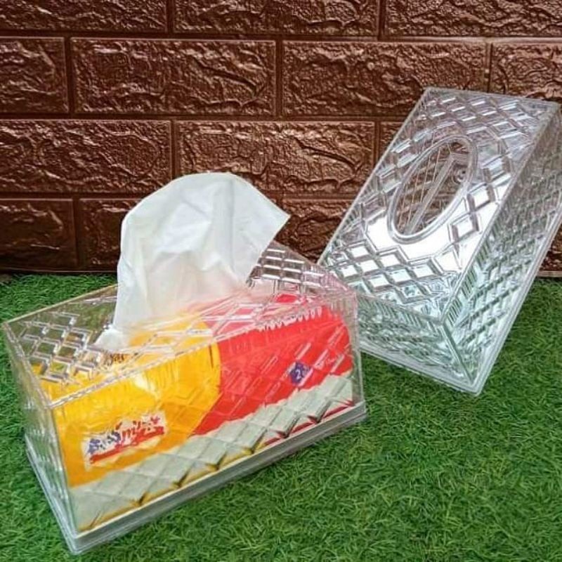 Tempat tissue ACRYLIC kotak transparan diamond aesthetic besar refill