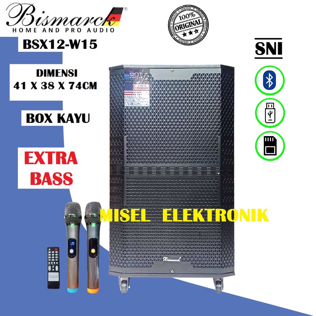 SPEAKER PORTABLE WIRELESS 15 INCH BISMARCK BSX12-W15 USB BLUETOOTH