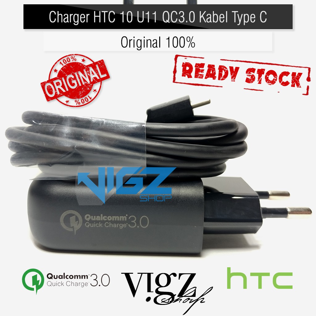 Charger HTC 10 U11 QC3.0 Quick Charge 3.0 Kabel USB Type C Tipe C Original 100%