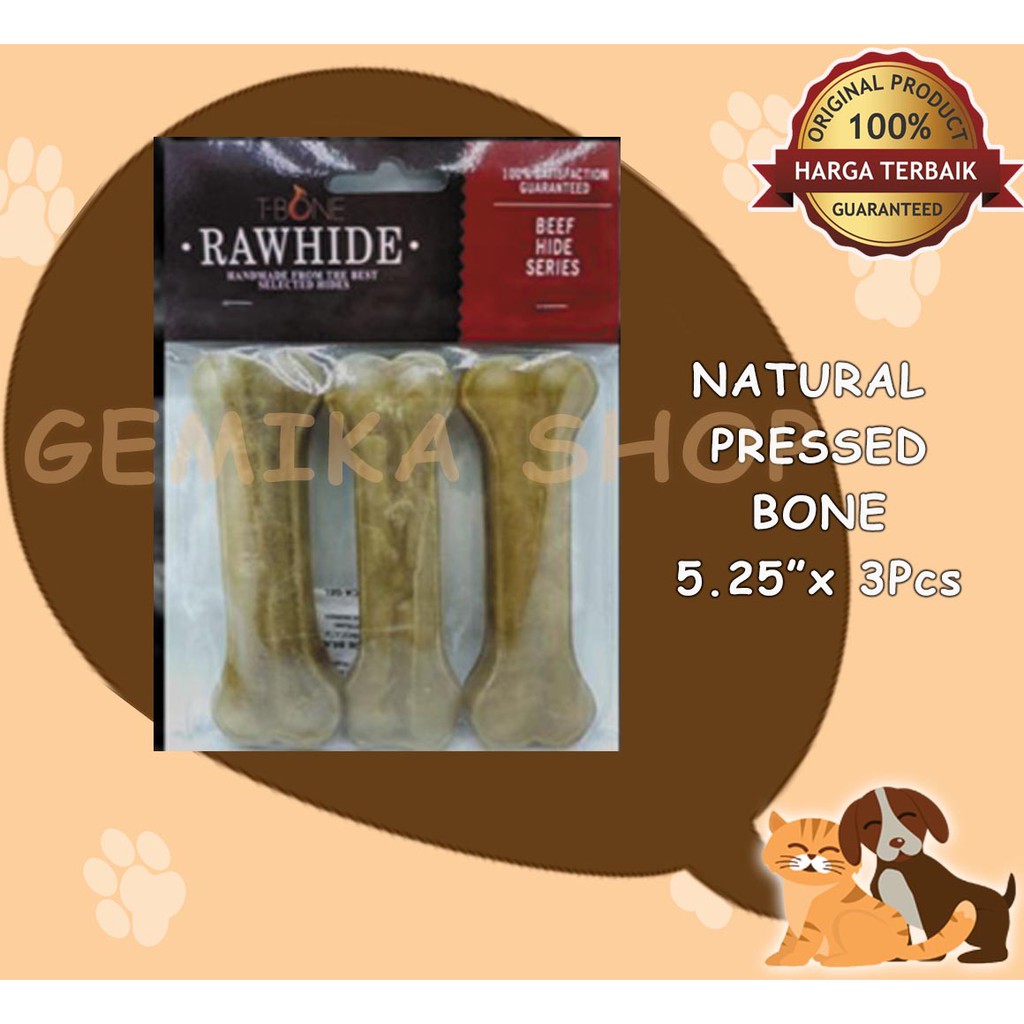 SNACK ANJING TBONE RAWHIDE NATURAL PRESSED BONE 5&quot; ISI 3 PCS/ DOG FOOD