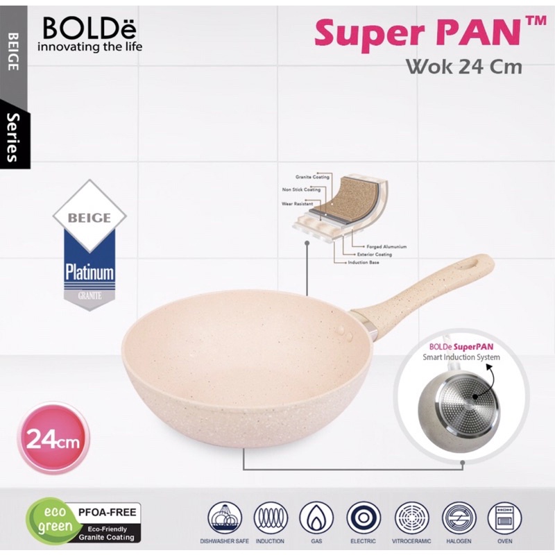 Wajan Penggorengan BOLDe Super Pan Wok Pan Granite 24 CM Beige Wajan Goreng Panci