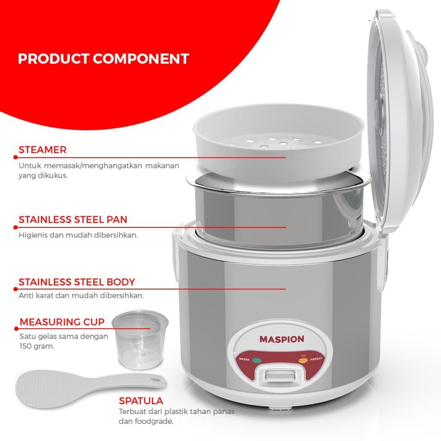 MASPION Magic Com / Rice Cooker 3in1 1,8 Liter Stainless - MRJ 1808 SS