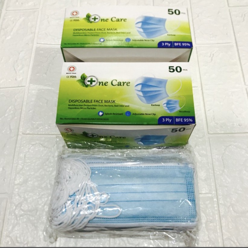 Masker One Care 3ply isi 50 pcs Earloop Disposable Face Mask onecare