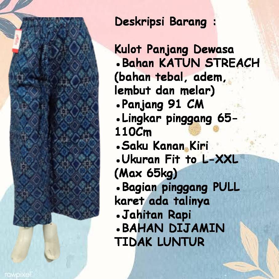 CELANA KULOT PANJANG DEWASA WANITA BAHAN KATUN STREACH MOTIF SANTAI MURAH-1