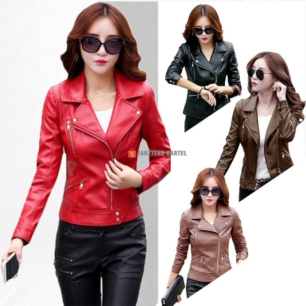 JNK x JESSICA - Jaket Wanita Original Distro Polos Premium Bahan Kulit Sintetis Viena PU Synthetic Leather Terbaru Cewek Perempuan Remaja Dewasa Anak Muda Gaya Style Korea KPOP Slim Fit Zipper Outfit Hijab Outwear Fashion Import Elegan Branded Janzteko