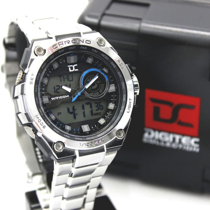 JAM TANGAN PRIA DIGITEC COLLECTION RANTAI ORI ANTI AIR SILVER (BLUE)