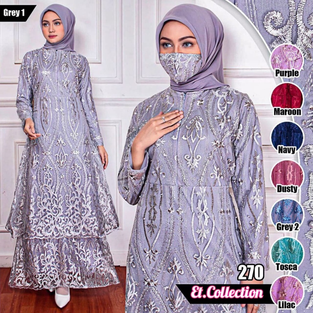 Gamis Brukat Jumbo - Gamis Brukat Malaysia - Gamis Brukat Terbaru  (FREE HIJAB)-1