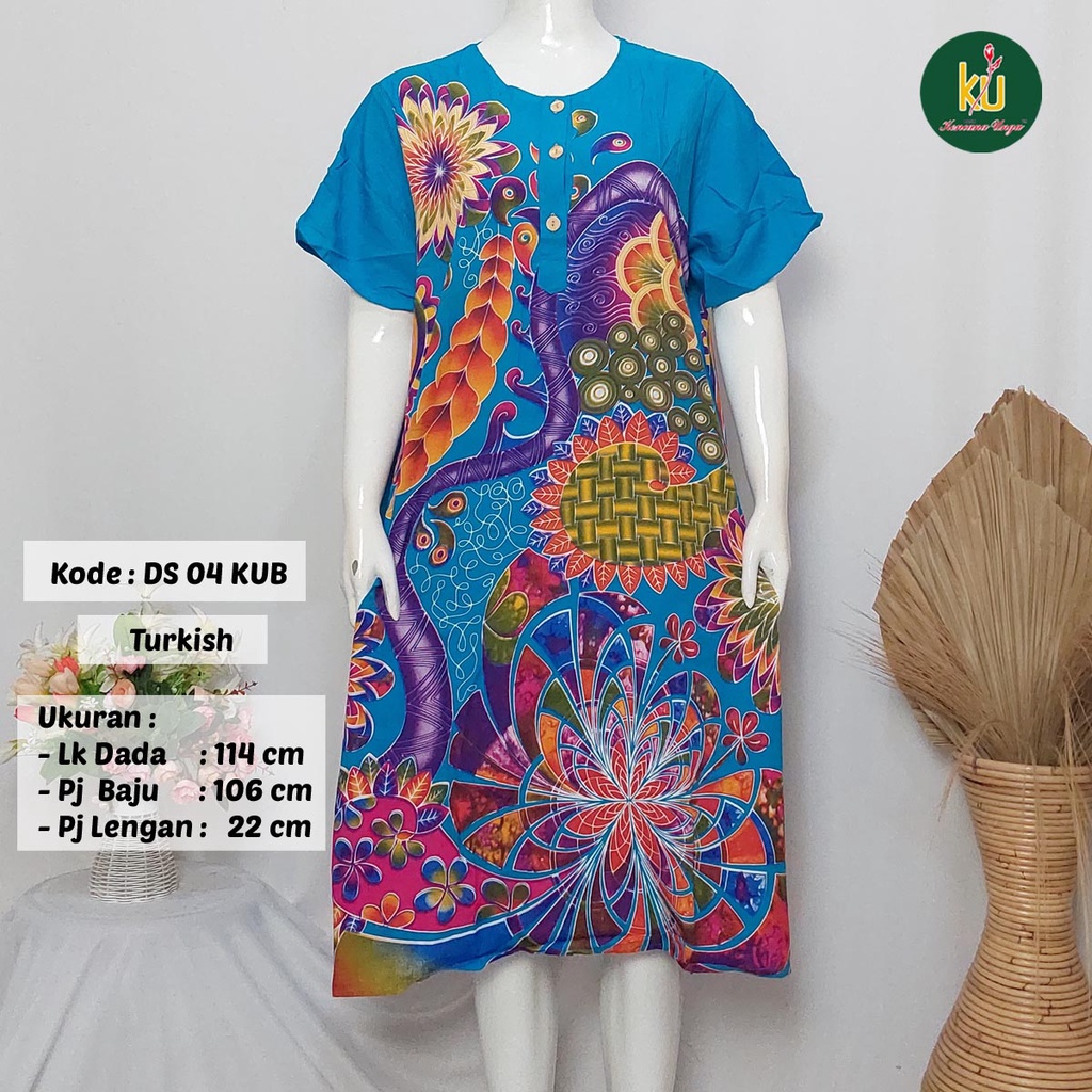 COD DS04 KUB | Daster Batik Kencana Ungu Asli Label Biru Uk. Jumbo LD 120 cm | Baju Santai Tidur Wanita Dewasa Kancing Depan Busui Friendly Motif Terbaru-Turkish B