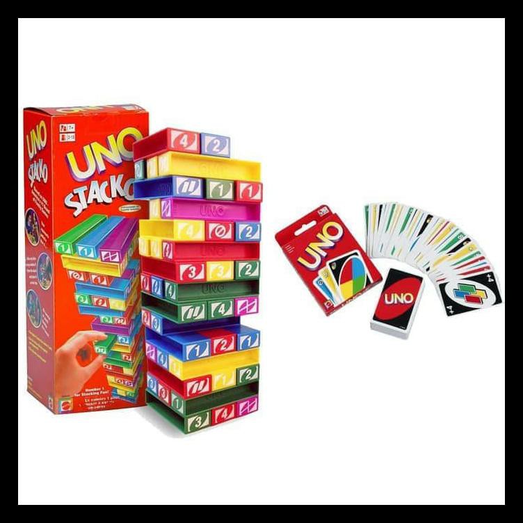 Paket Uno Stacko + Kartu / Card Mainan Susun Balok Block Seru Terbaik