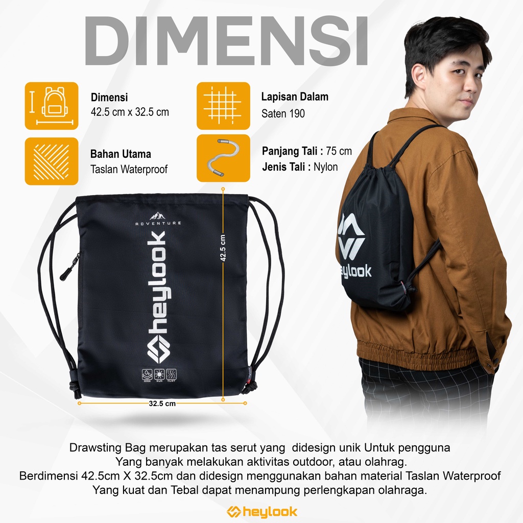 HEYLOOK Project - Tas Ransel Serut Pria Wanita Gymsack DRAWSTRING Olahraga