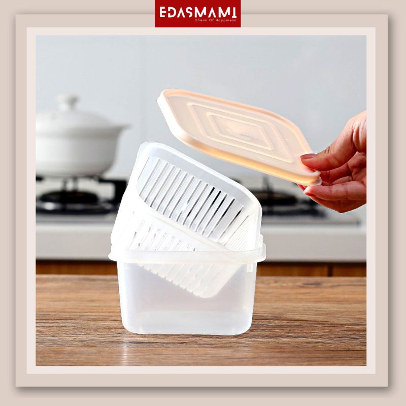 EDASMAMI Kulkas Organizer Toples Kotak Peniris Sayuran Serbaguna