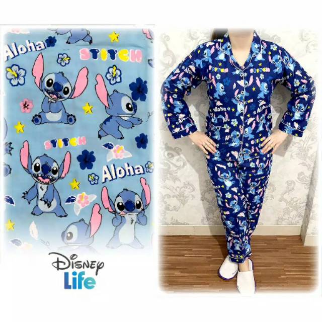 Baju Tidur Piyama Wanita/Cewek Dewasa Pajamas Katun Motif Karakter Lilo Stitch Aloha