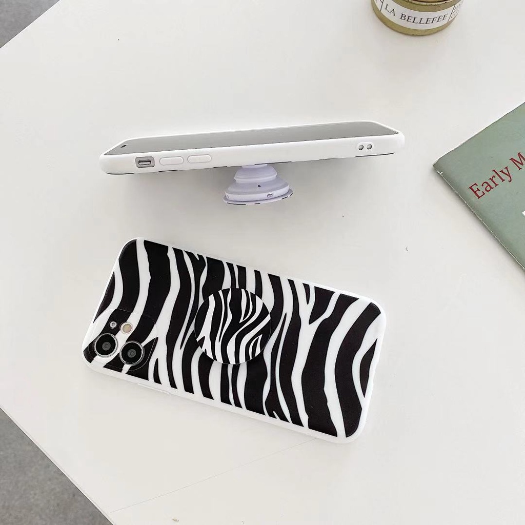 Soft Case Motif Zebra Dengan Popsocket Untuk Iphone 11 Pro Max 12 Pro Max 6 6s 7 8 Plus X Xr Xs Max Se 2020