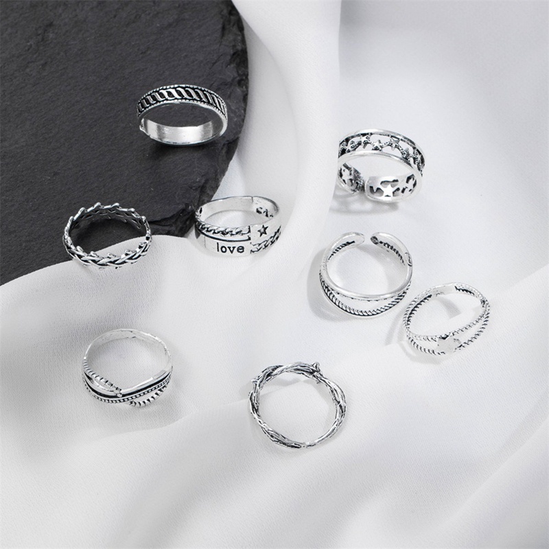 Fancyqube 8pcs / Set Cincin Bentuk Bulat Geometris Bahan Alloy Warna Emas Perak Gaya Punk Untuk Wanita