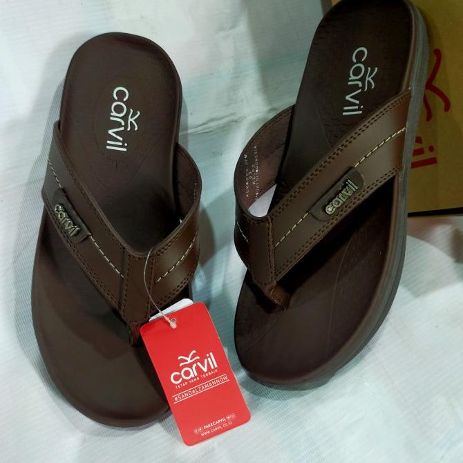 Sendal jepit Casual pria Carvil Alvarez 01 Coklat original