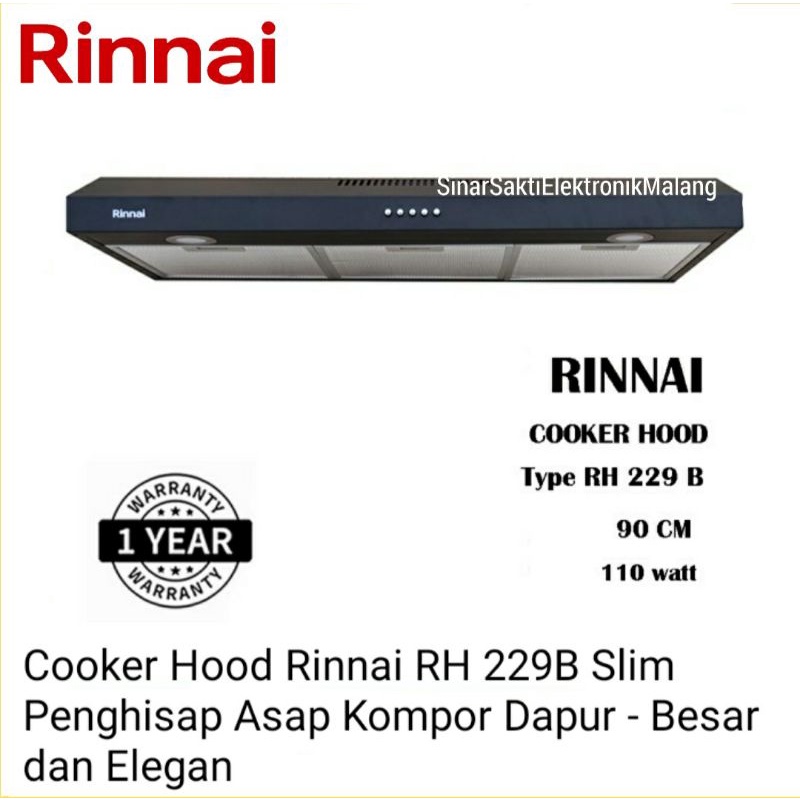 Cooker Hood Rinnai RH 229 B Slim Penghisap Asap Kompor Dapur Besar Malang Garansi Resmi Murah