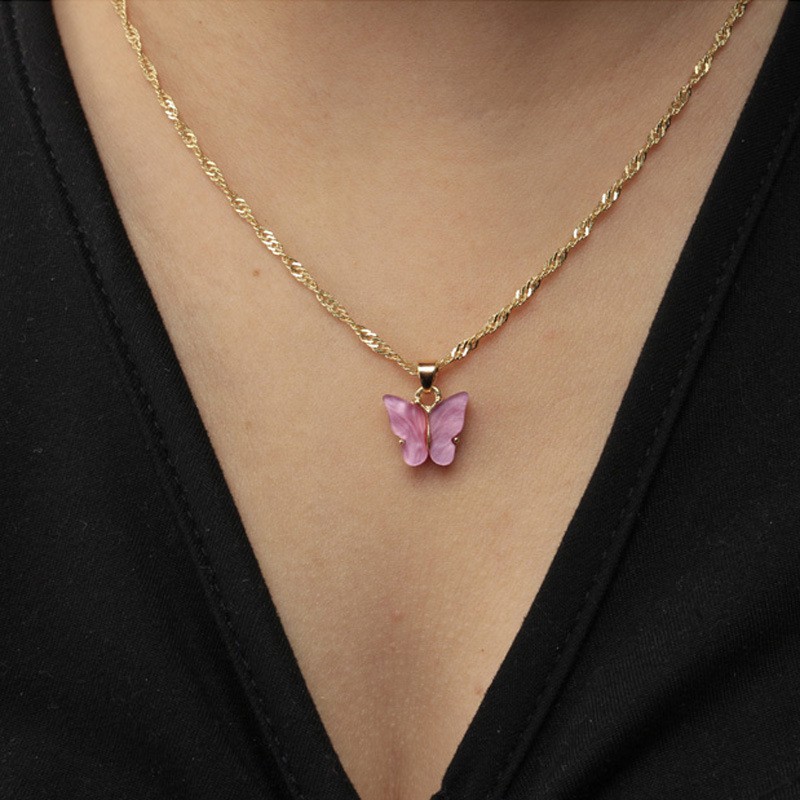 OVERFLOWS.ID Kalung Rantai / Anting Tindik Butterfly Acrylic Kupu Kupu Import