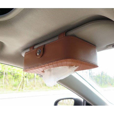 KULIT MOTIF SILANG KOTAK TISSUE Tisu Jepit Sunvisor Slot Pintu atau Kantong Belakang Jok Mobil